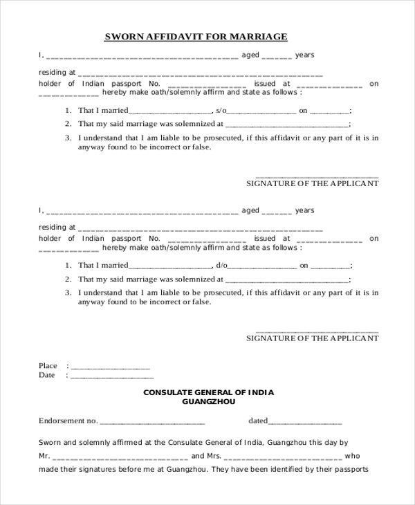 sworn affidavit form for marriage1