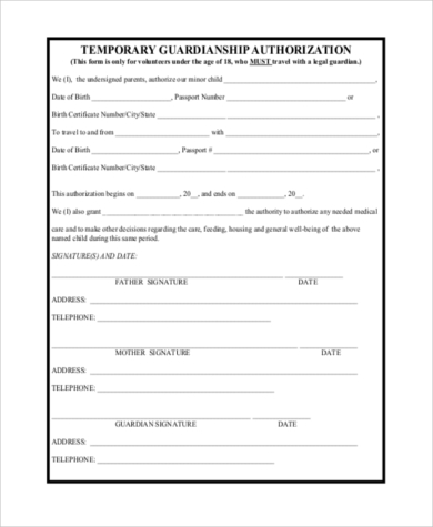 temporary guardianship authorization