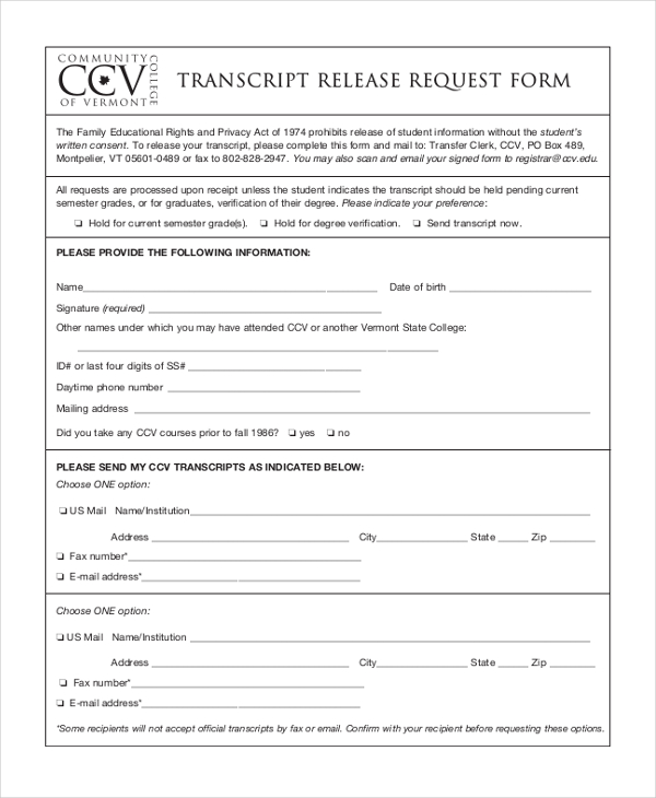 transcript release request form
