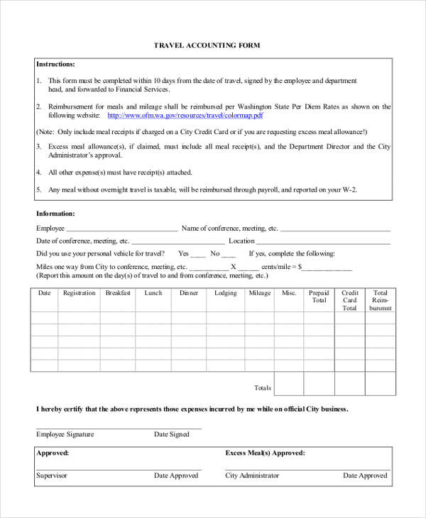 travel accounting form