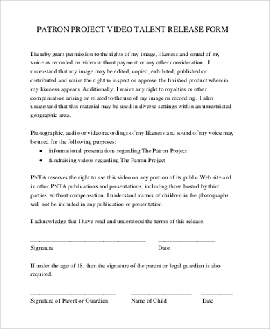 talent release form for video