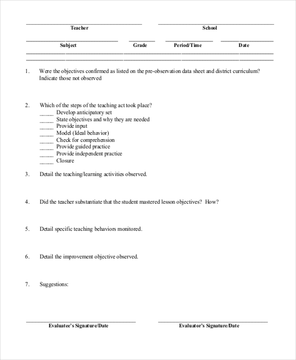teacher staff appraisal form