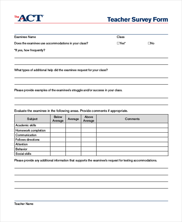 teacher survey form example1