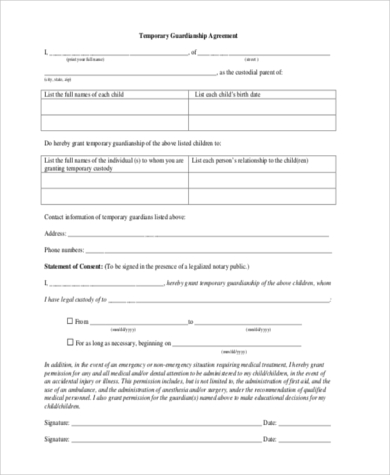 temporary guardianship agreement form