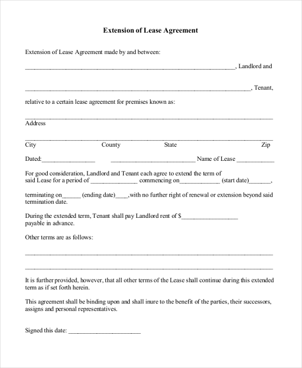 tenancy agreement extension form