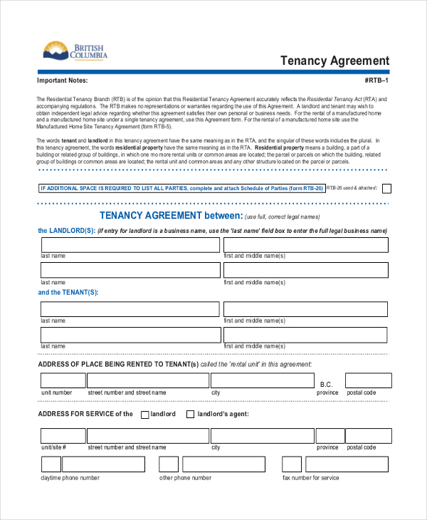 FREE 7+ Sample Tenancy Agreement Forms in MS Word | PDF
