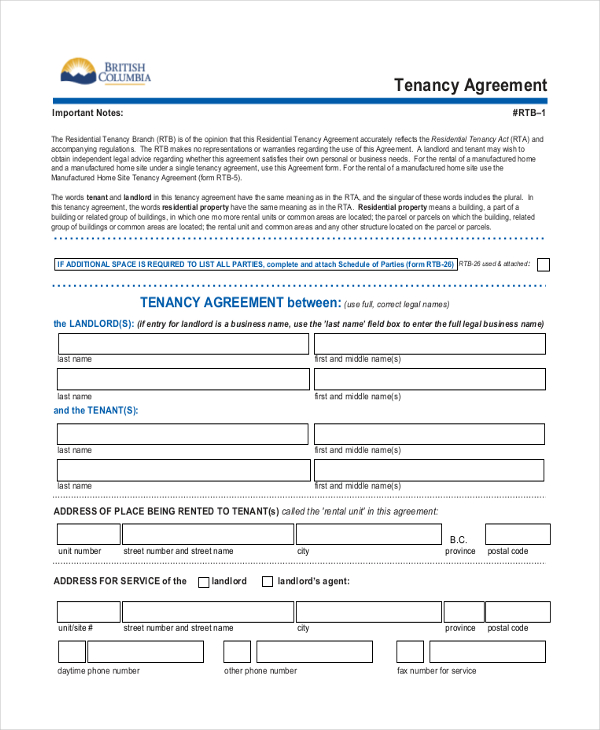 FREE 7 Sample Tenancy Agreement Forms In MS Word PDF