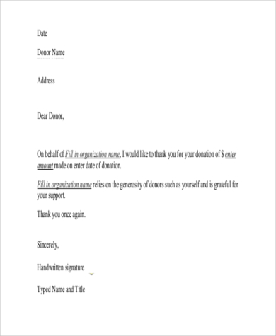 Free 6 Sample Thank You Letter For Donation In Ms Word Pdf