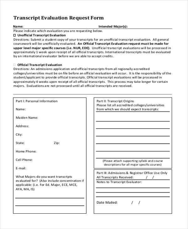 transcript evaluation request form