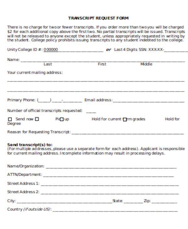 FREE 14+ Transcript Request Form Samples, PDF, MS Word, Google Docs, Excel