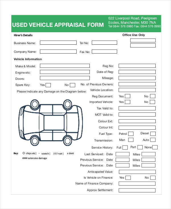 Free 8 Sample Vehicle Appraisal Forms In Pdf Ms Word 3710