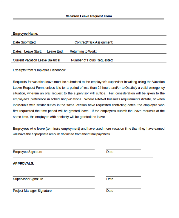 vacation leave application form