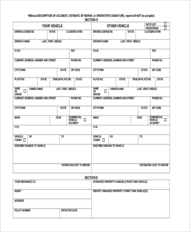 vehicle accident report form