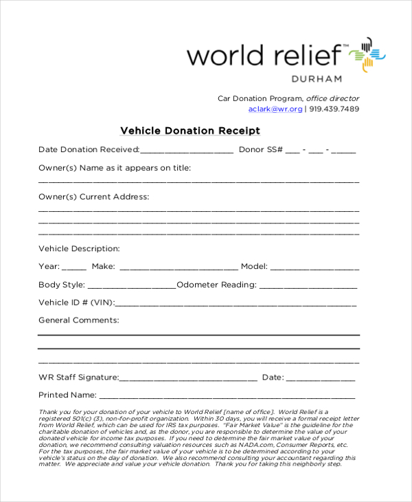 vehicle donation receipt