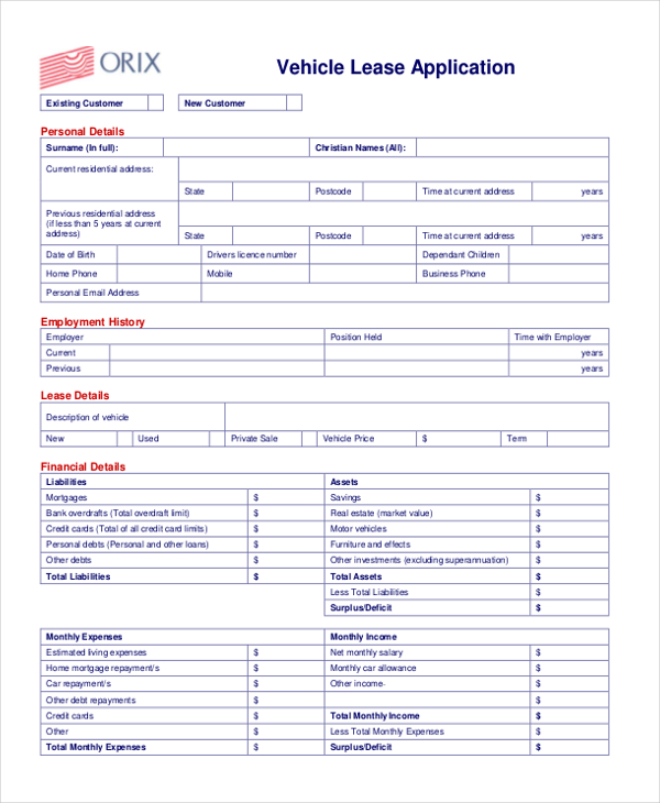 vehicle lease application