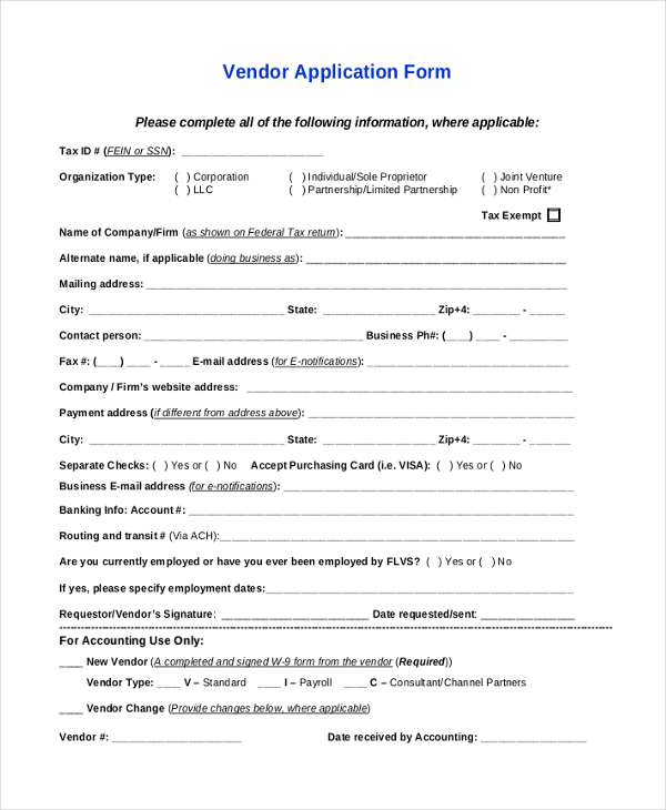 FREE 9+ Vendor Application Form Samples in MS Word | PDF | Excel