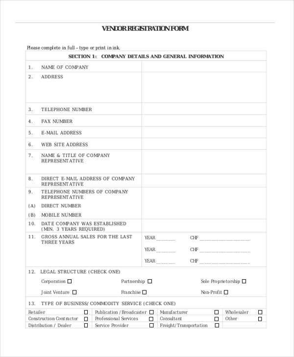 Free 9 Vendor Application Form Samples In Ms Word Pdf Excel