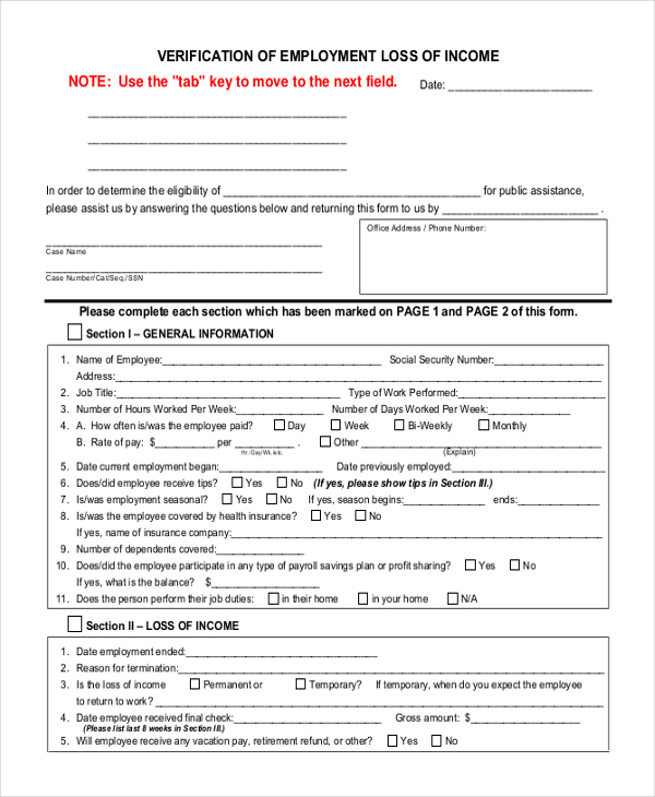 Income verification form