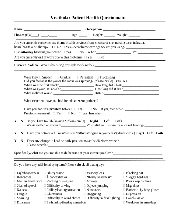vestibular patient health questionnaire
