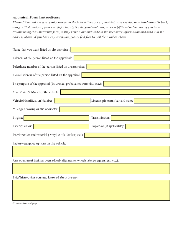 FREE 8+ Sample Car Appraisal Forms in PDF MS Word