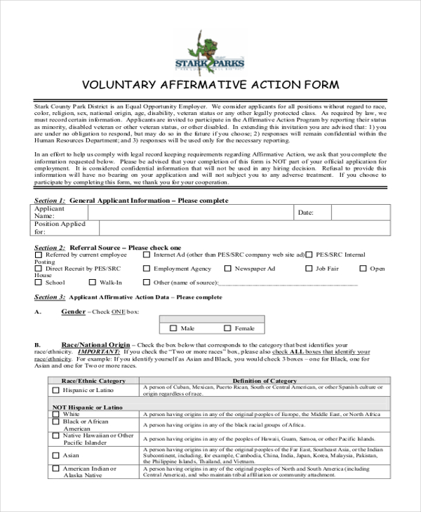 voluntary affirmative action form