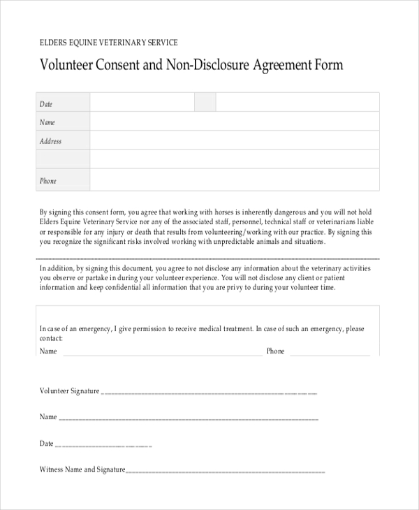 volunteer consent non disclosure agreement form