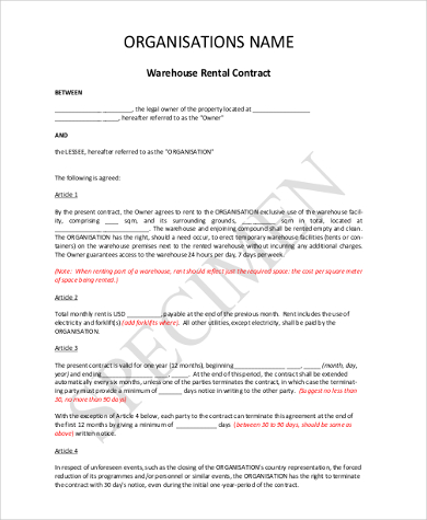 warehouse rental contract