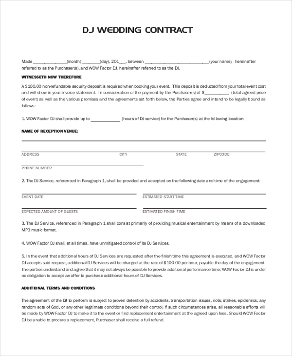 FREE 7+ Sample DJ Contract Forms in PDF MS Word