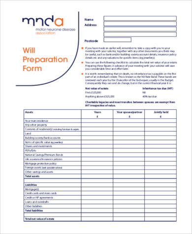 Free Will Preparation Worksheet