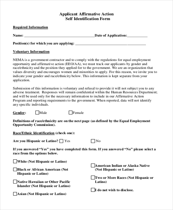 affirmative action self identify form