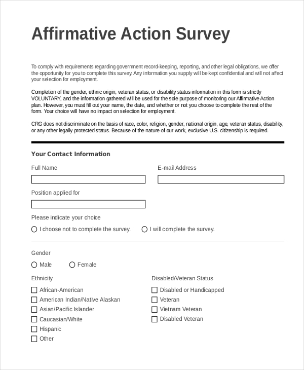 affirmative action survey form1