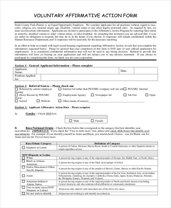 affirmative action voluntary information form