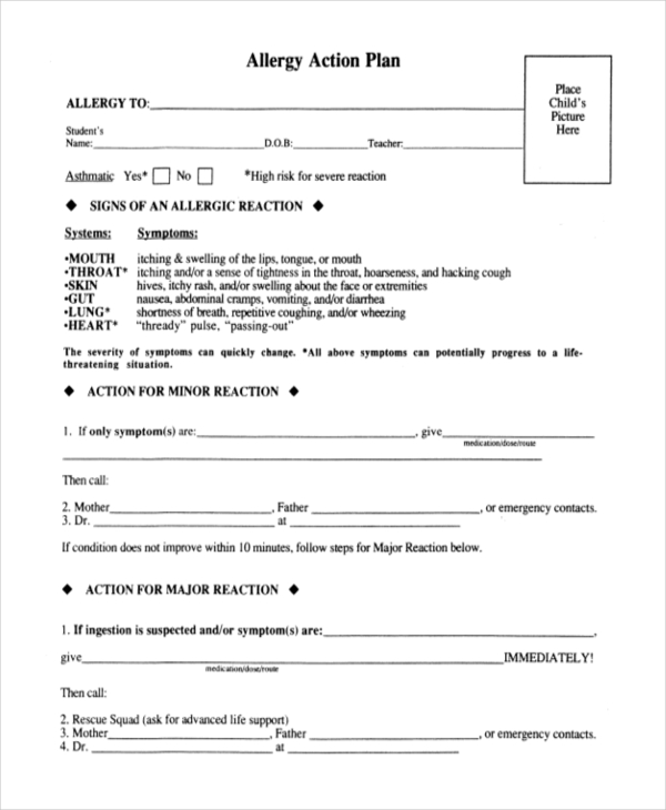 allergy action plan form