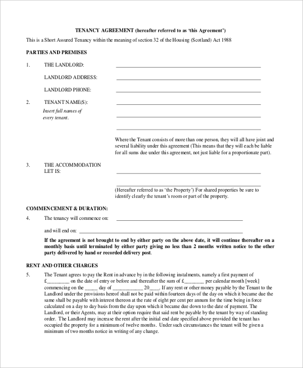 FREE 9+ Sample Tenancy Agreement Forms in PDF MS Word