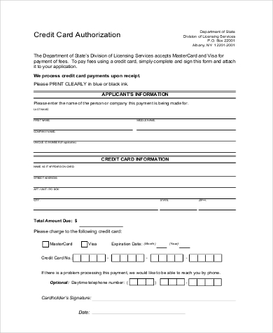 basic credit card authorization form