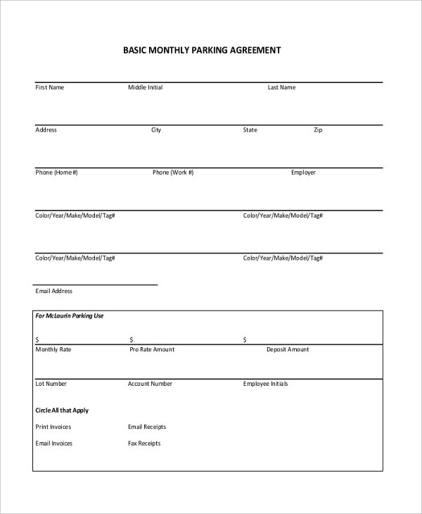 basic monthly parking rental agreement