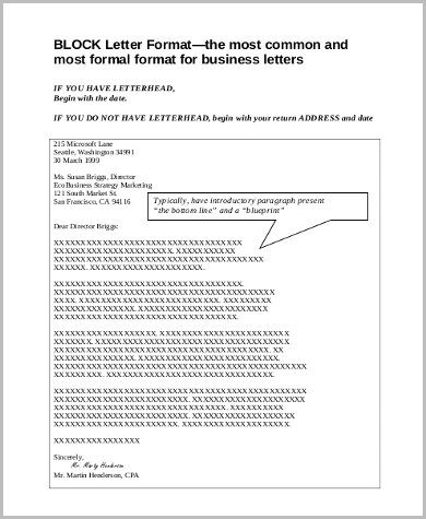 business letter block form