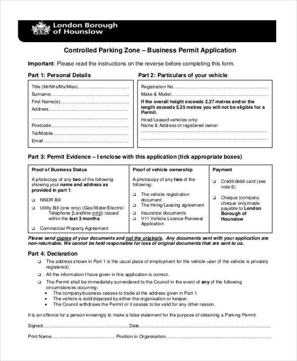 sample business form for application permit Business Free PDF Documents  Sample Form  Application 9 in