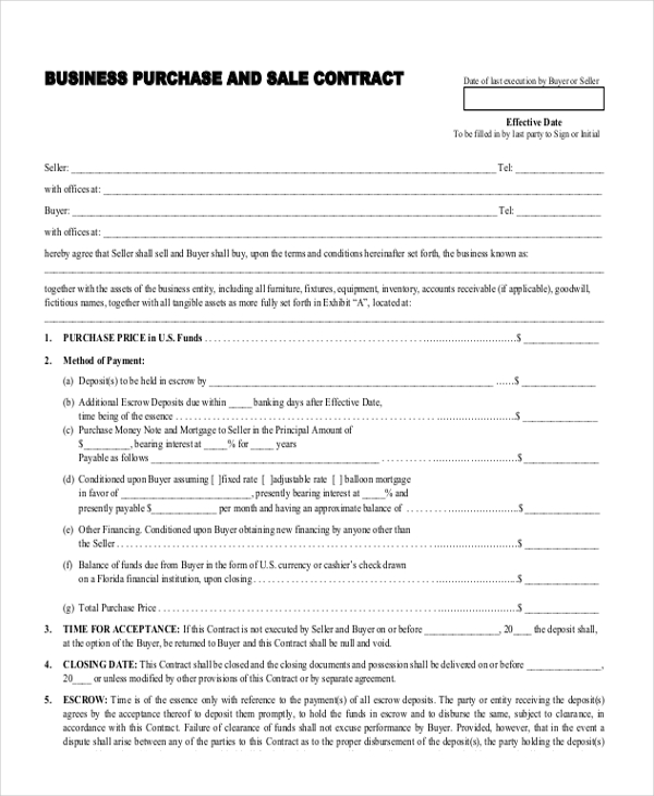 business purchase and sale contract