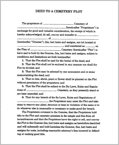 cemetery deed transfer form