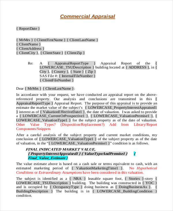 commercial real estate appraisal form