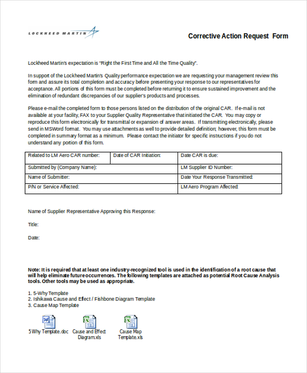 corrective action request form sample