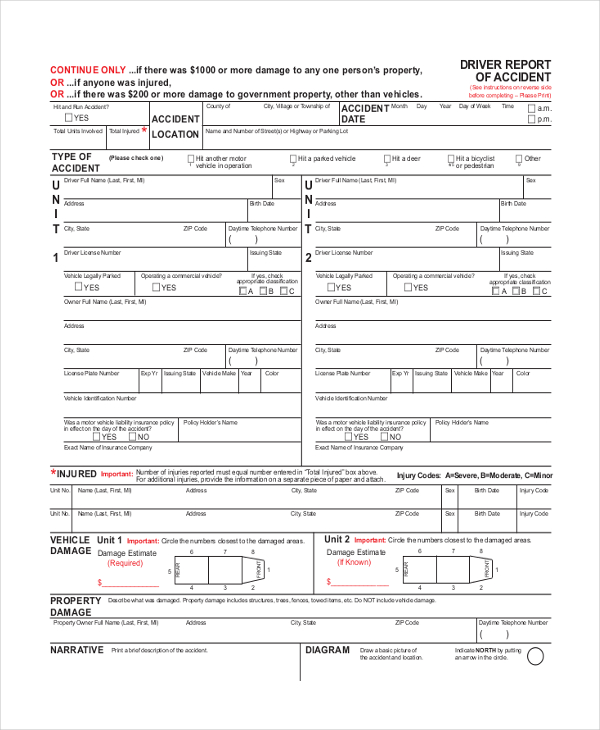 driver report of accident form