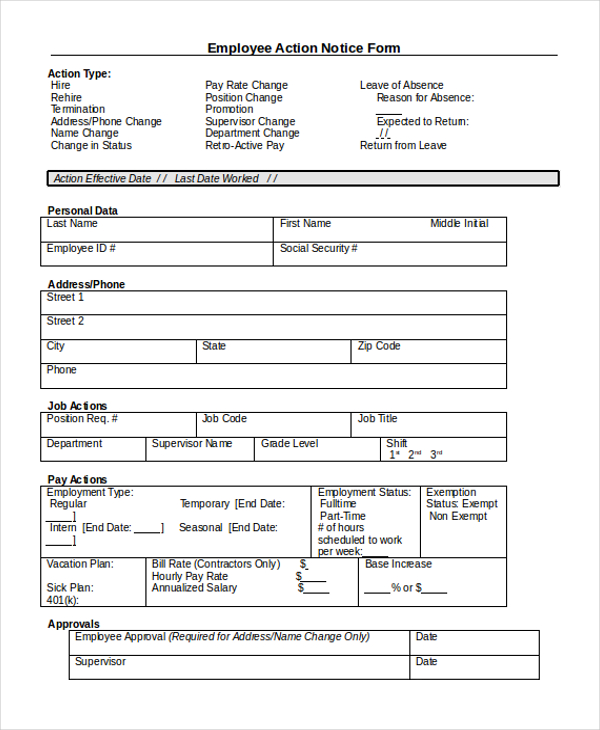 employee action notice form