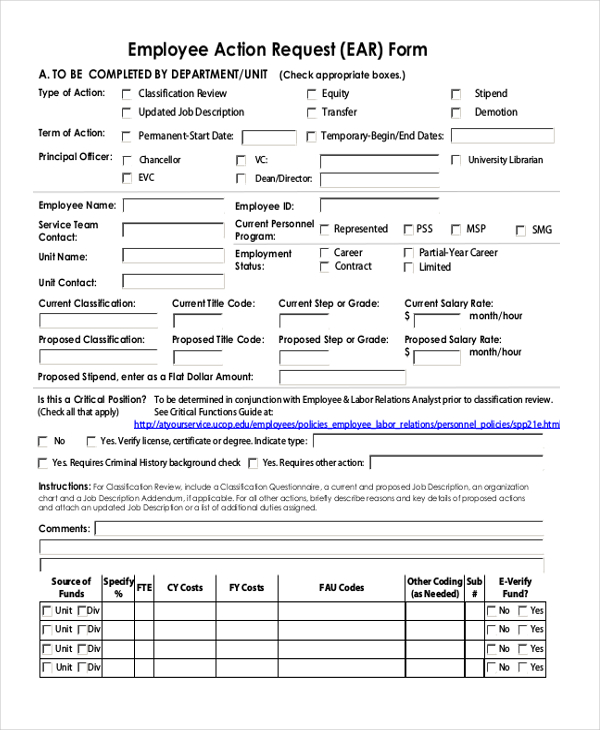 FREE 9+ Employee Action Form Samples in PDF MS Word Excel