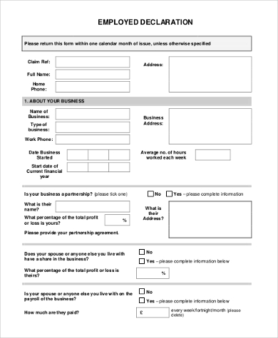 employment declaration form