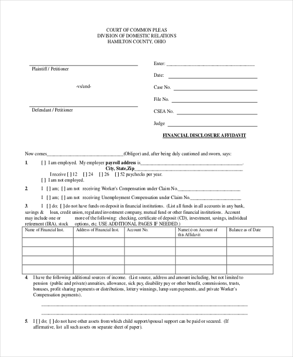 Free Printable Financial Affidavit Form Printable Forms Free Online Free Printable Financial Affidavit Form Printable Forms Free Online