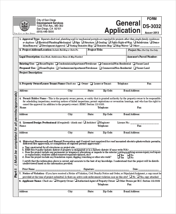 general application form for all services