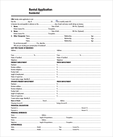 Sample Rental Application Forms in PDF - 9+ Free Documents 