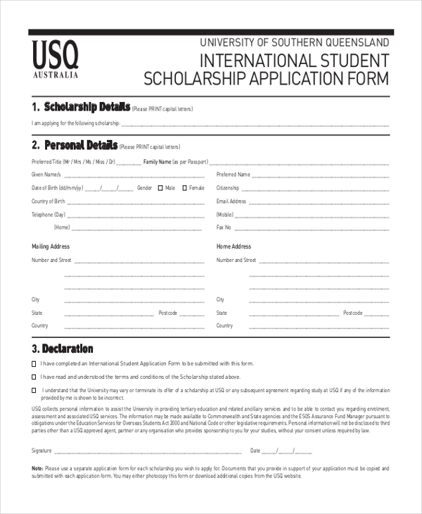 FREE 11+ Sample Scholarship Application Forms in PDF | MS Word | Excel